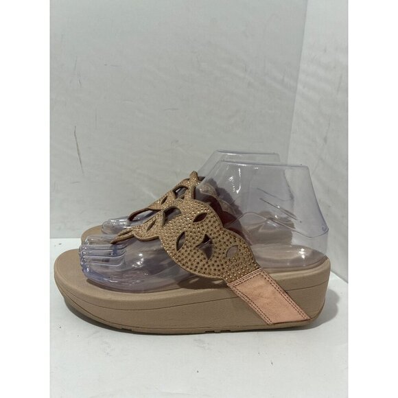 FitFlop Sandals Women’s Elora Crystal Toe-Thong Gold sparkling size 6 slip on - Picture 1 of 7